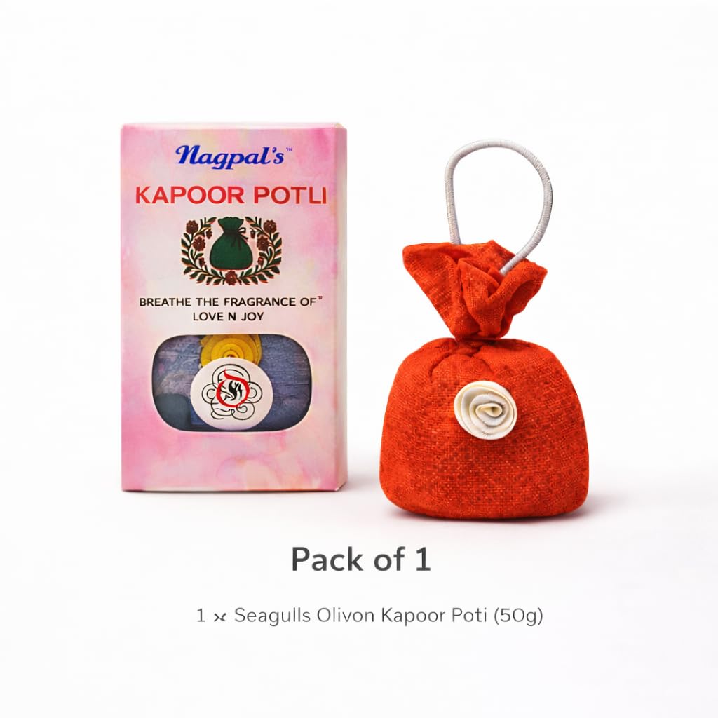Seagulls Olivon Kapoor Potli | 50g | Pure Camphor Potli for Pooja, Wardrobe & Air Freshening | Helps Repel Insects Naturally | Ready to Hang
