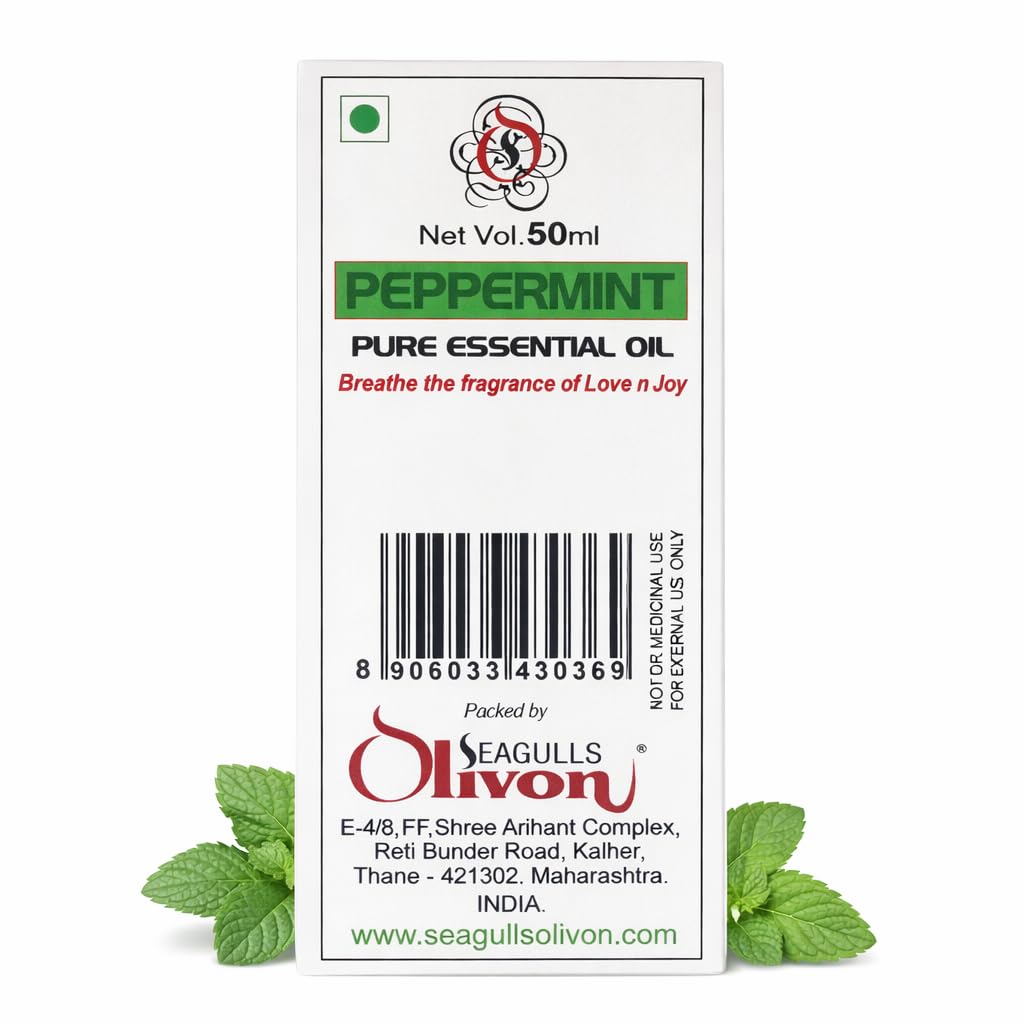 Seagulls Olivon Peppermint Pure Essential Oil | Refreshing Mint Aroma | For Diffuser, Steam Inhalation & Aromatherapy | External Use Only