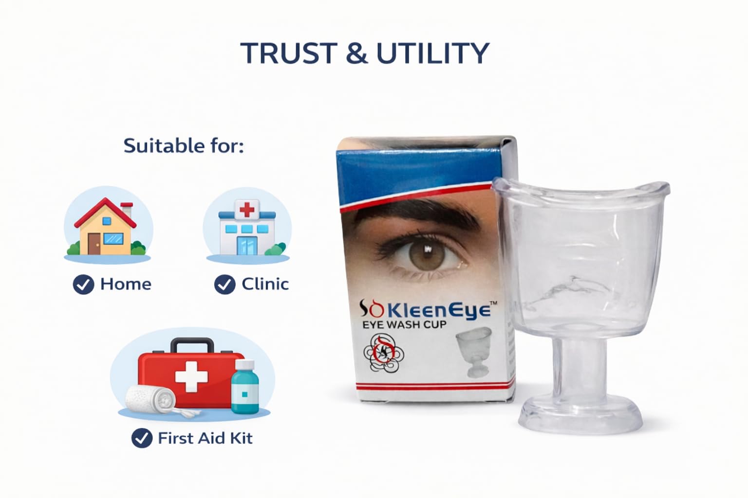 Kleen Eye Wash Cup | Clear Plastic | Pack of 6