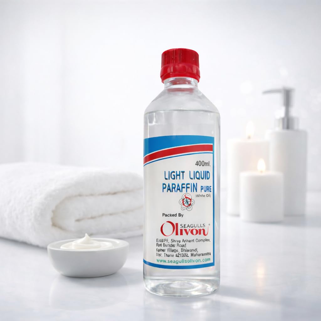 Seagulls Olivon Light Liquid Paraffin (White Oil) | 400ml | 100% Pure & Natural | Moisturizing Mineral Oil for Dry, Sensitive Skin | Softens, Protects & Rehydrates Skin | For Body Care | LLP