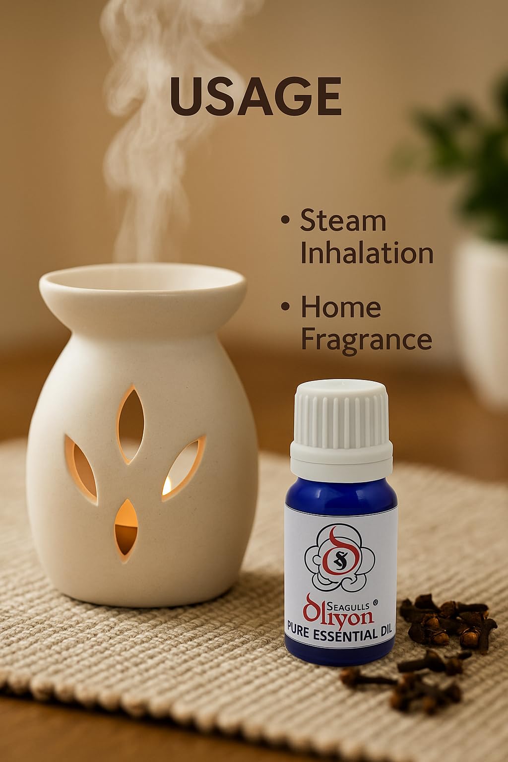 Seagulls Olivon Clove Pure Essential Oil | 10ml | 100% Natural Aromatherapy Oil | Strong Warm Spicy Clove Aroma | For Diffuser, Room Freshening, Massage Blends & Home Fragrance