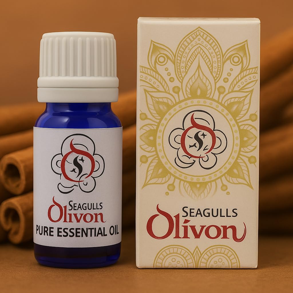 Seagulls Olivon Cinnamon Essential Oil 10ml | 100% Pure & Natural | Aromatherapy, Diffuser, Massage, Home Fragrance | For Relaxation, Freshness & Wellness