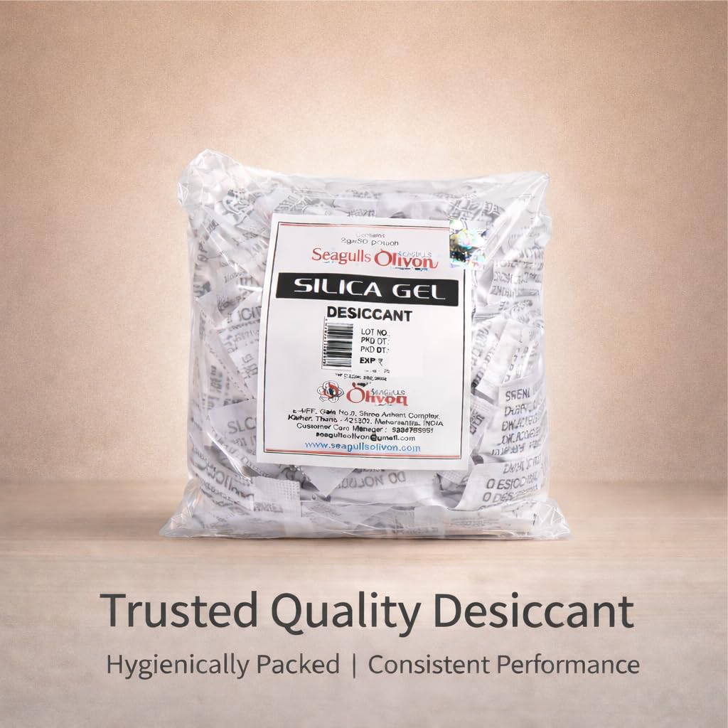 Seagulls Olivon White Silica Gel Desiccant | 5g x 20 Pouches (100g) | Moisture Absorber for Storage, Packaging, Electronics, Shoes & Closets, Flower Drying to Dry Flowers & Craft | Industrial Grade