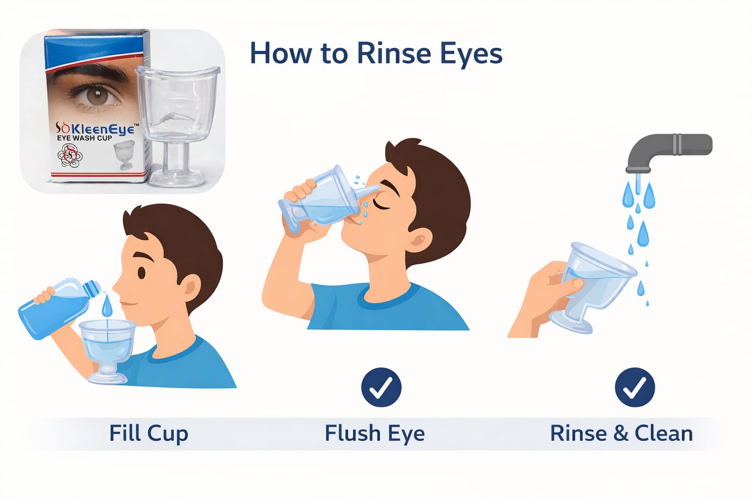 Kleen Eye Wash Cup | Clear Plastic | Pack of 6