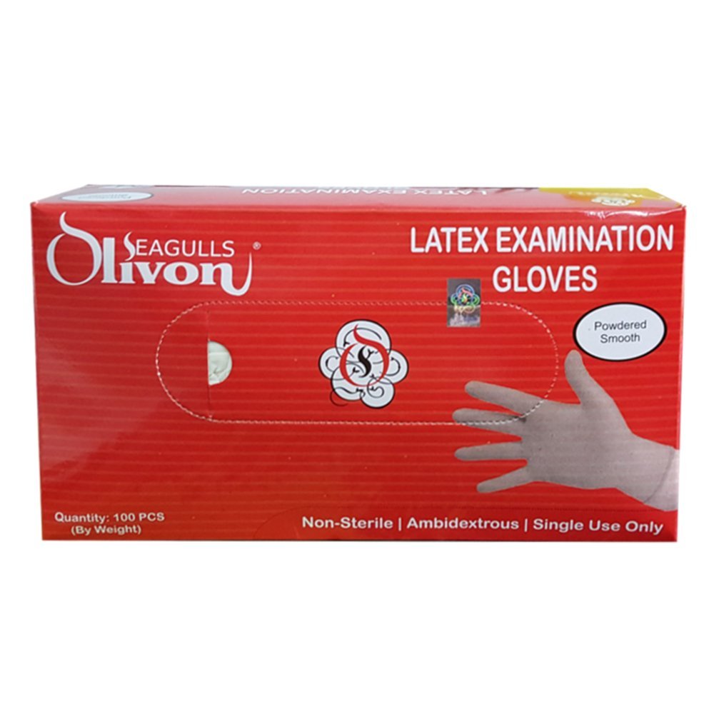 Seagulls Olivon Disposable (Premium) Latex Examination Gloves | Pack of 100 (Large)