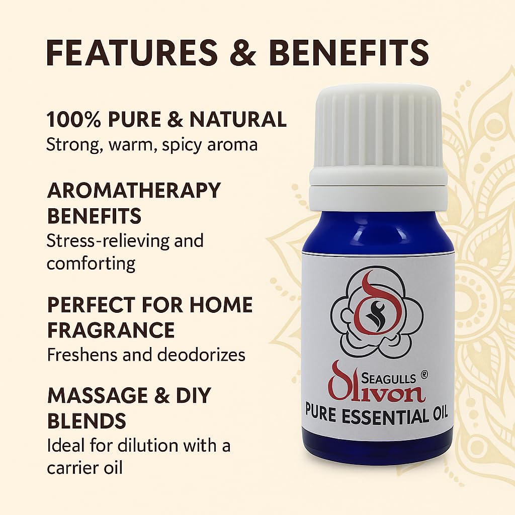 Seagulls Olivon Clove Pure Essential Oil | 10ml | 100% Natural Aromatherapy Oil | Strong Warm Spicy Clove Aroma | For Diffuser, Room Freshening, Massage Blends & Home Fragrance