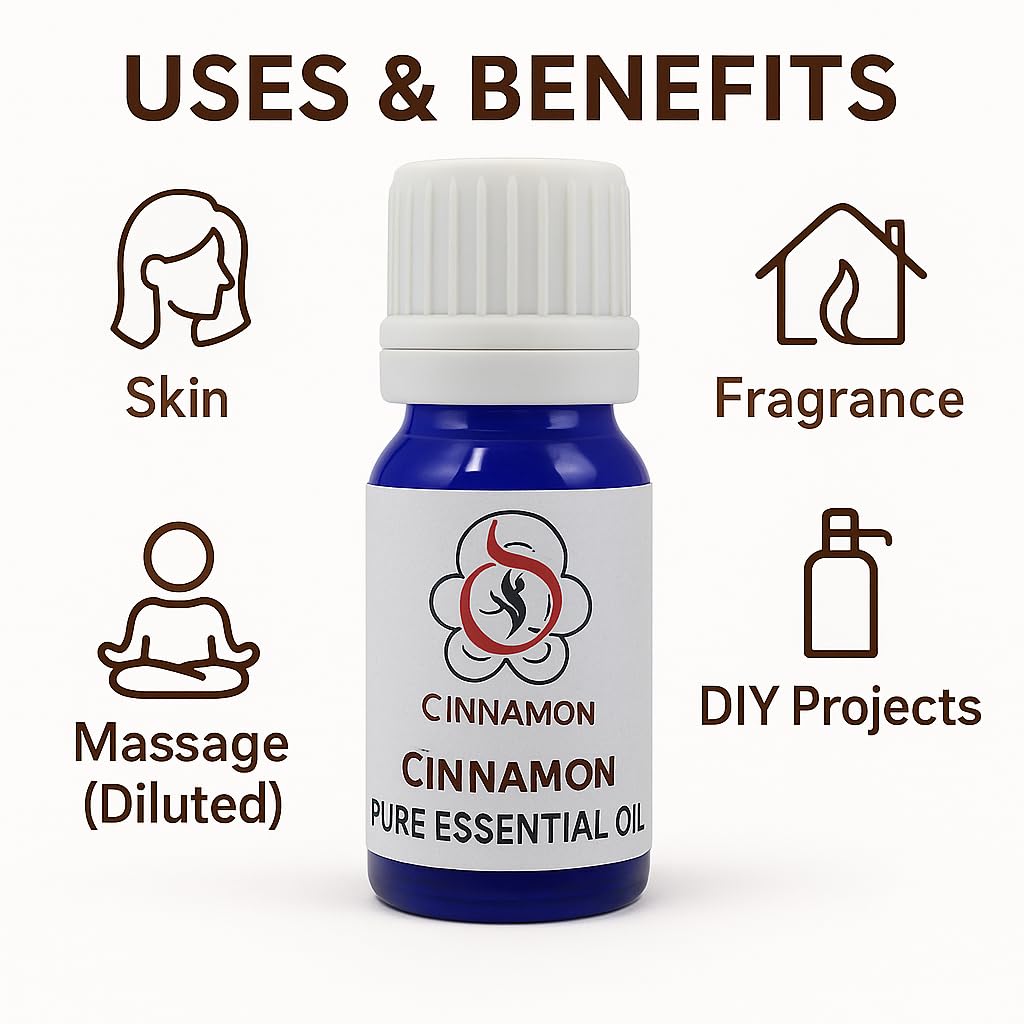 Seagulls Olivon Cinnamon Essential Oil 10ml | 100% Pure & Natural | Aromatherapy, Diffuser, Massage, Home Fragrance | For Relaxation, Freshness & Wellness
