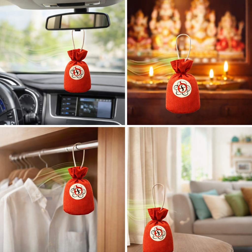 Seagulls Olivon Kapoor Potli | 100g | Pure Camphor Potli for Pooja, Car, Wardrobe & Living Room | Natural Air Freshener | Helps Repel Insects | Ready to Hang