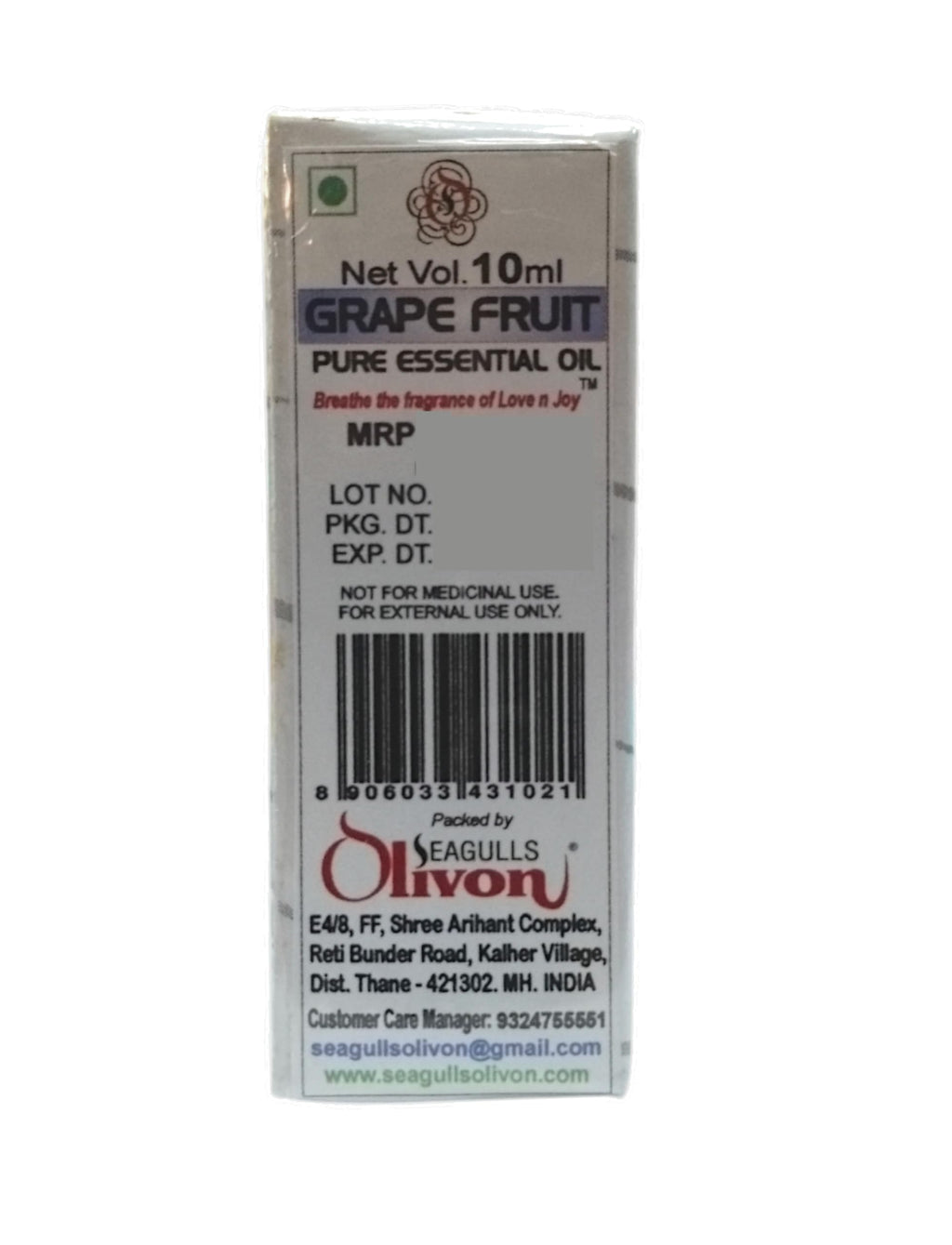Seagulls Olivon Grapefruit Essential Oil | 100% Pure & Natural Aromatherapy Oil | Uplifting, Refreshing, and Skin Purifying | 10ml