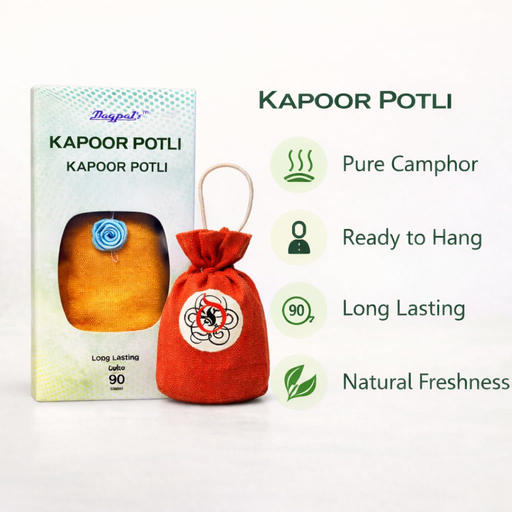 Seagulls Olivon Kapoor Potli | 100g | Pure Camphor Potli for Pooja, Car, Wardrobe & Living Room | Natural Air Freshener | Helps Repel Insects | Ready to Hang