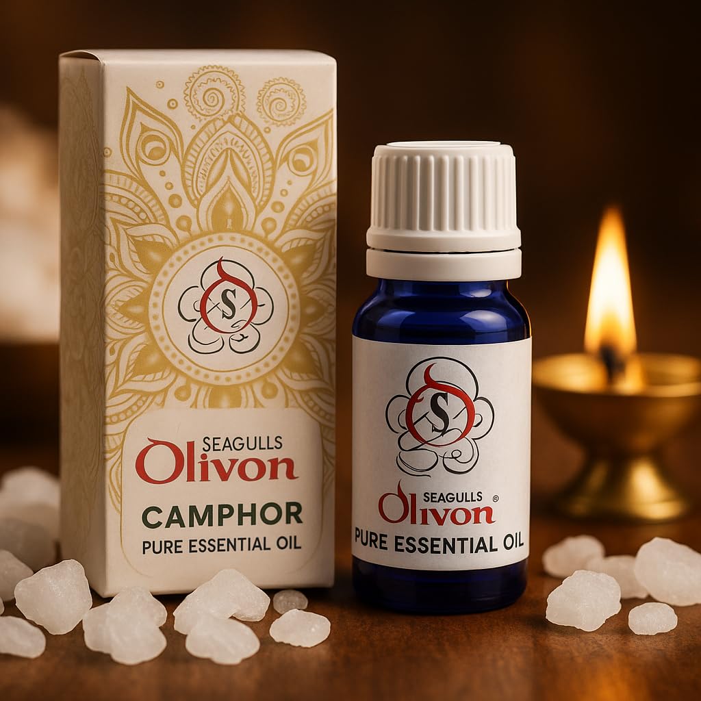 Seagulls Olivon Camphor Essential Oil | 100% Pure & Natural | For Diffusers, Aromatherapy, Relaxation, Air Freshening & Spiritual Use | 10ml