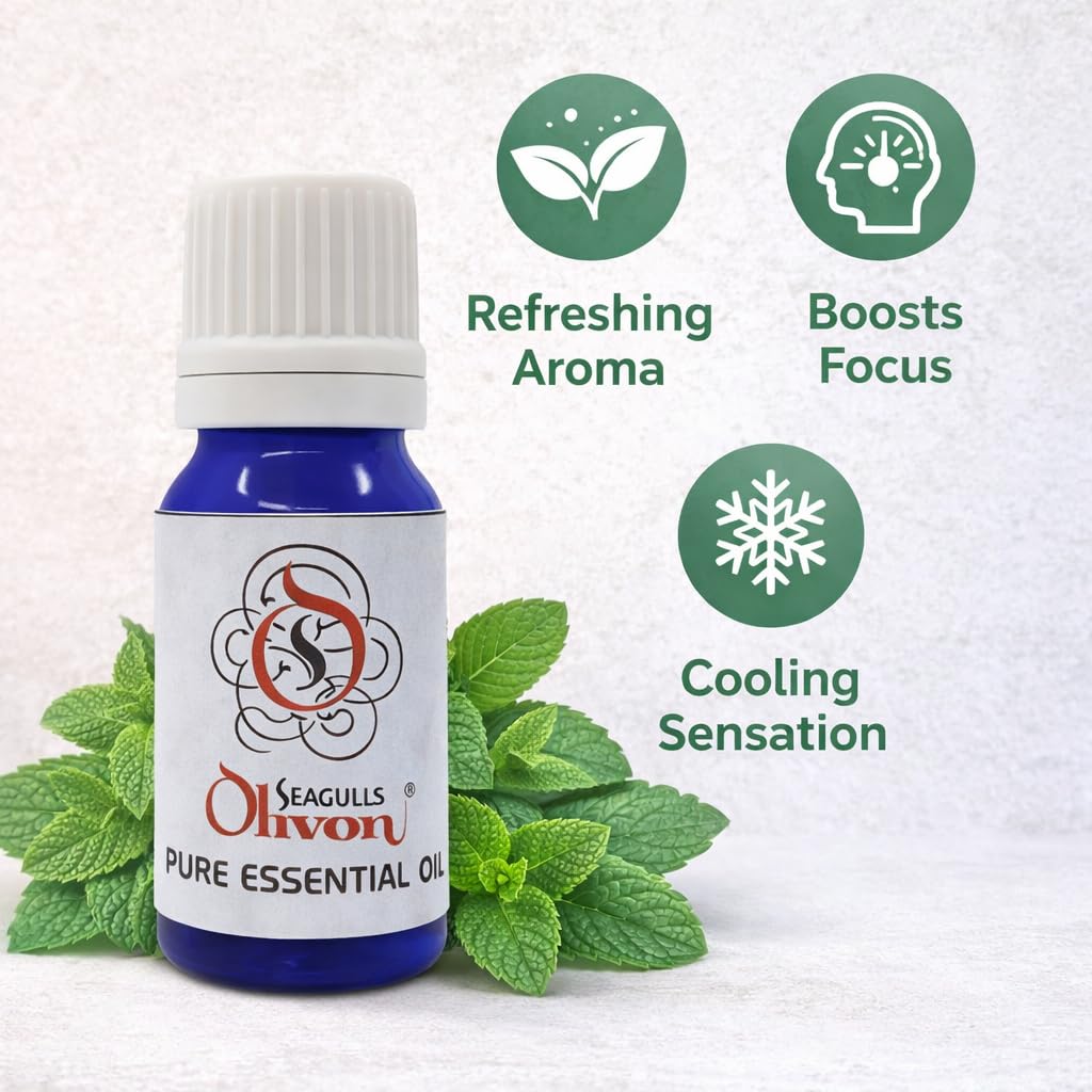 Seagulls Olivon Peppermint Pure Essential Oil | Refreshing Mint Aroma | For Diffuser, Steam Inhalation & Aromatherapy | External Use Only
