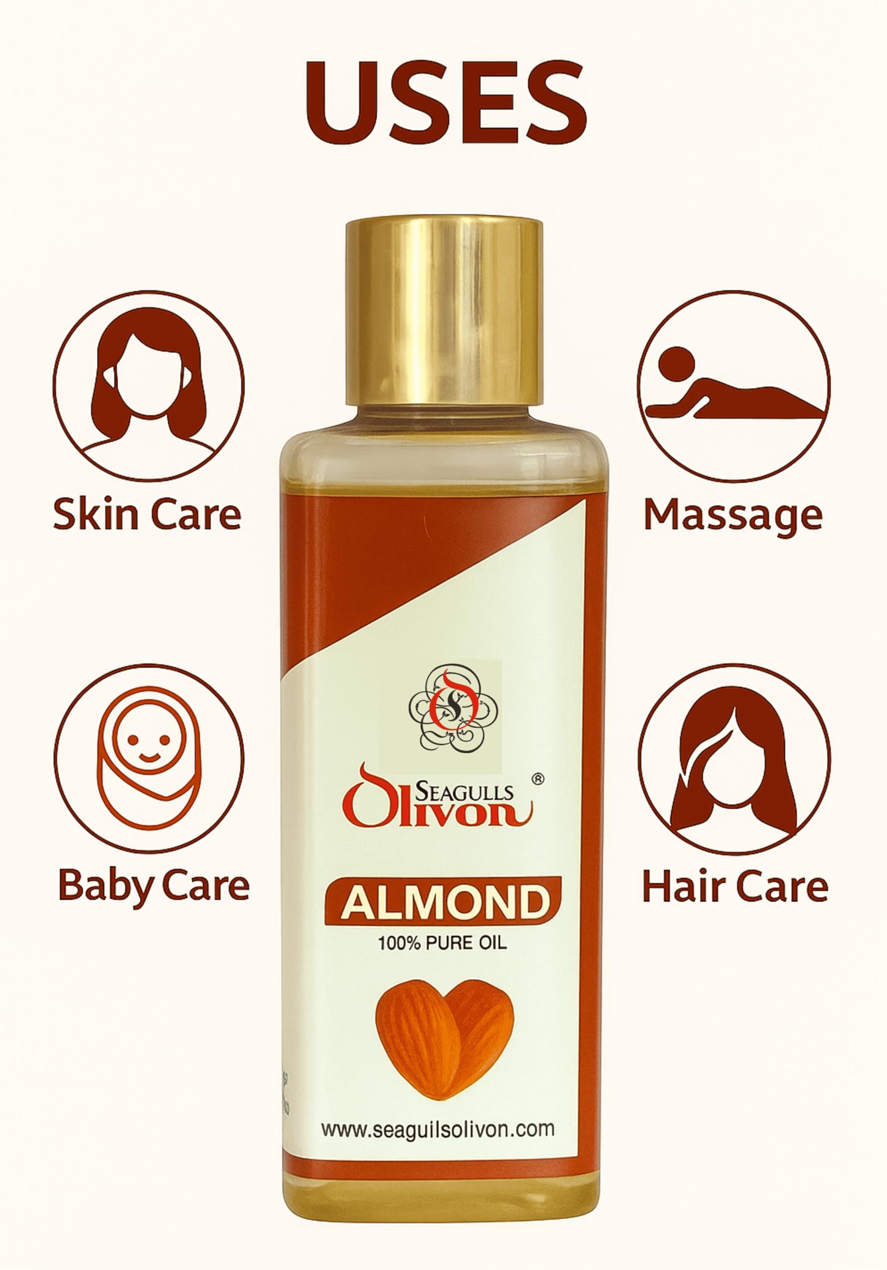 Seagulls Olivon Almond 100% Pure Oil (200ml)