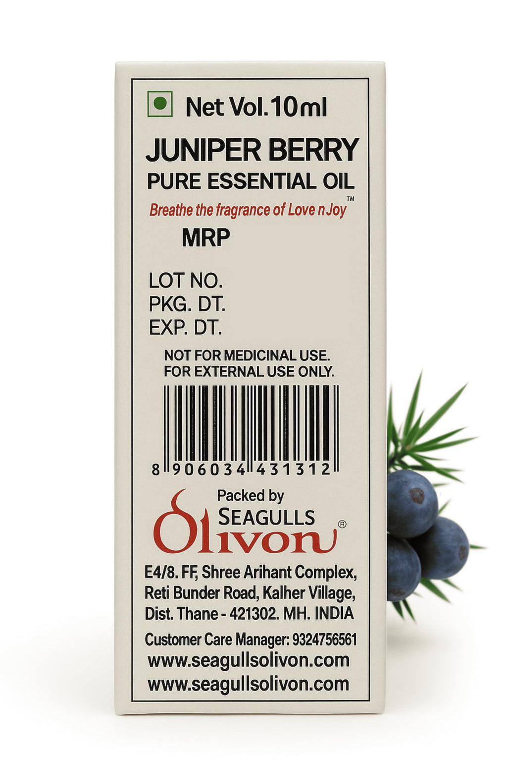 Seagulls Olivon Juniper Berry Essential Oil – 100% Pure & Natural Aromatherapy Oil for Skin, Hair & Diffuser (10ml Glass Bottle)