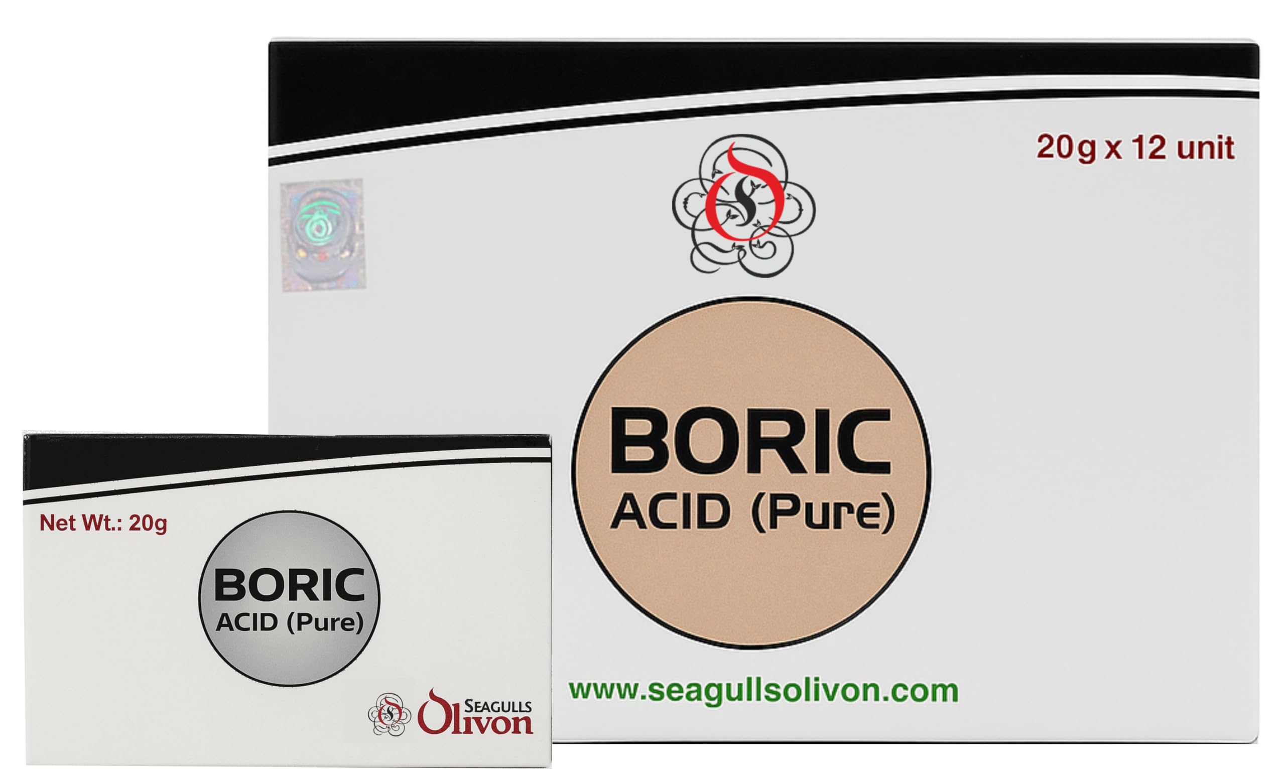 Seagulls Olivon Boric Acid Powder | 20g x 12 Boxes (240g) | Pure, Multipurpose | For Cockroaches | Exceptional Carrom Powder | For Rice Preservation| Hygienically Packed