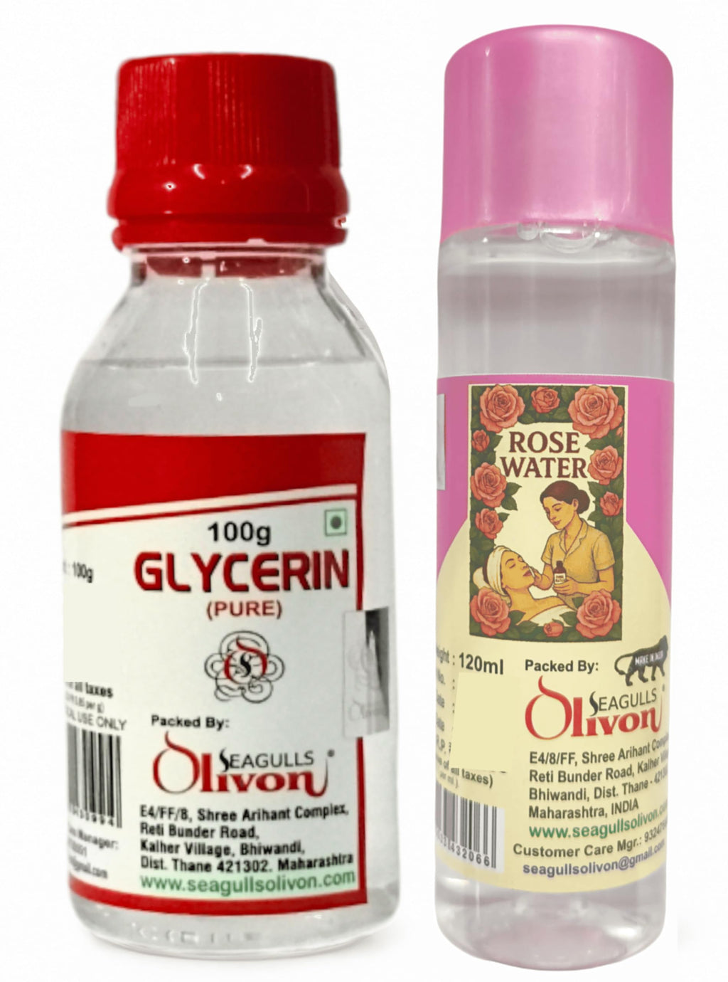Seagulls Olivon Glycerin (100g) + Rose Water (120ml) | Natural Skin Care Combo | Moisturizing & Hydrating | For Soft, Glowing & Nourished Skin