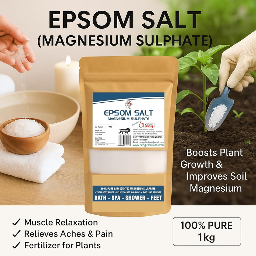 Epsom Salt (Magnesium Sulphate)| 1Kg | For Relaxation Muscle Relief, Relives Aches & Pain | For Fertilizer for Plants and Home Garden