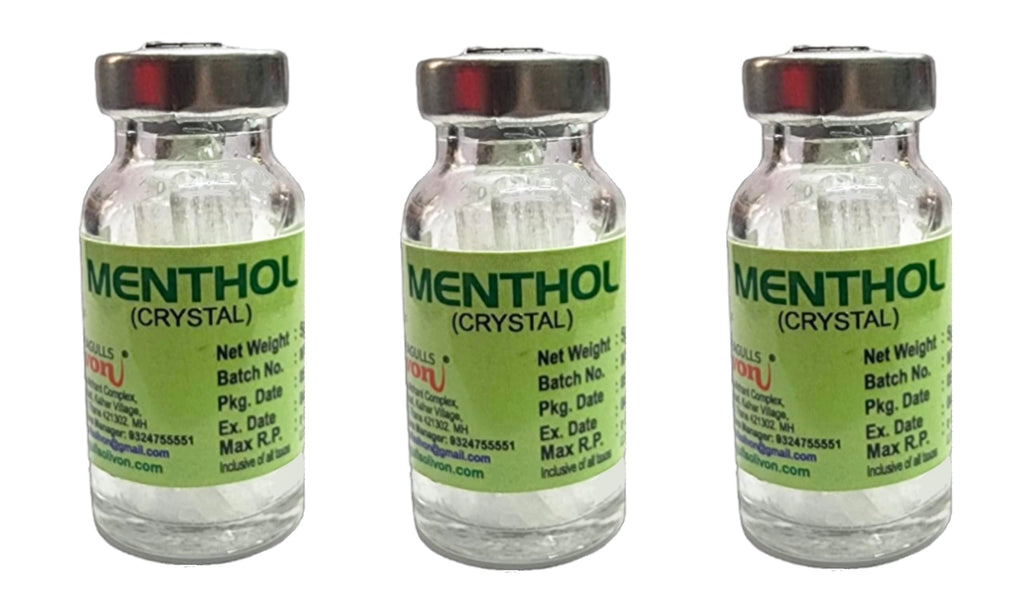 Menthol Crystal in Glass Vials | 5g each | Pack of 3 | 5g x 3 vials