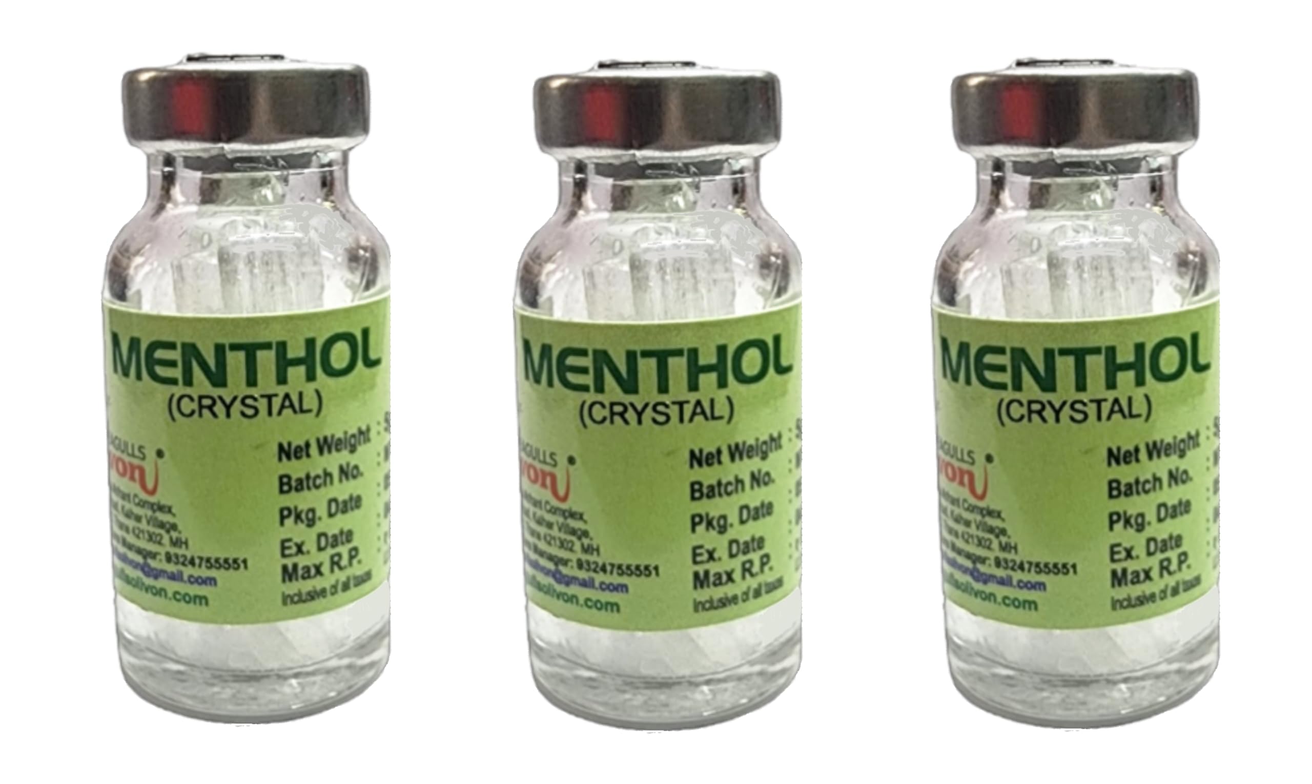 Menthol Crystal in Glass Vials | 5g each | Pack of 3 | 5g x 3 vials