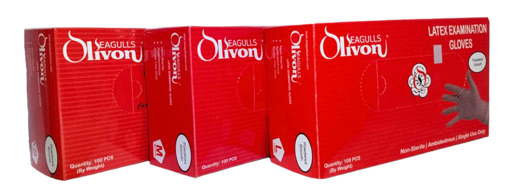 Seagulls Olivon Disposable (Premium) Latex Examination Gloves | Pack of 100 (Large)