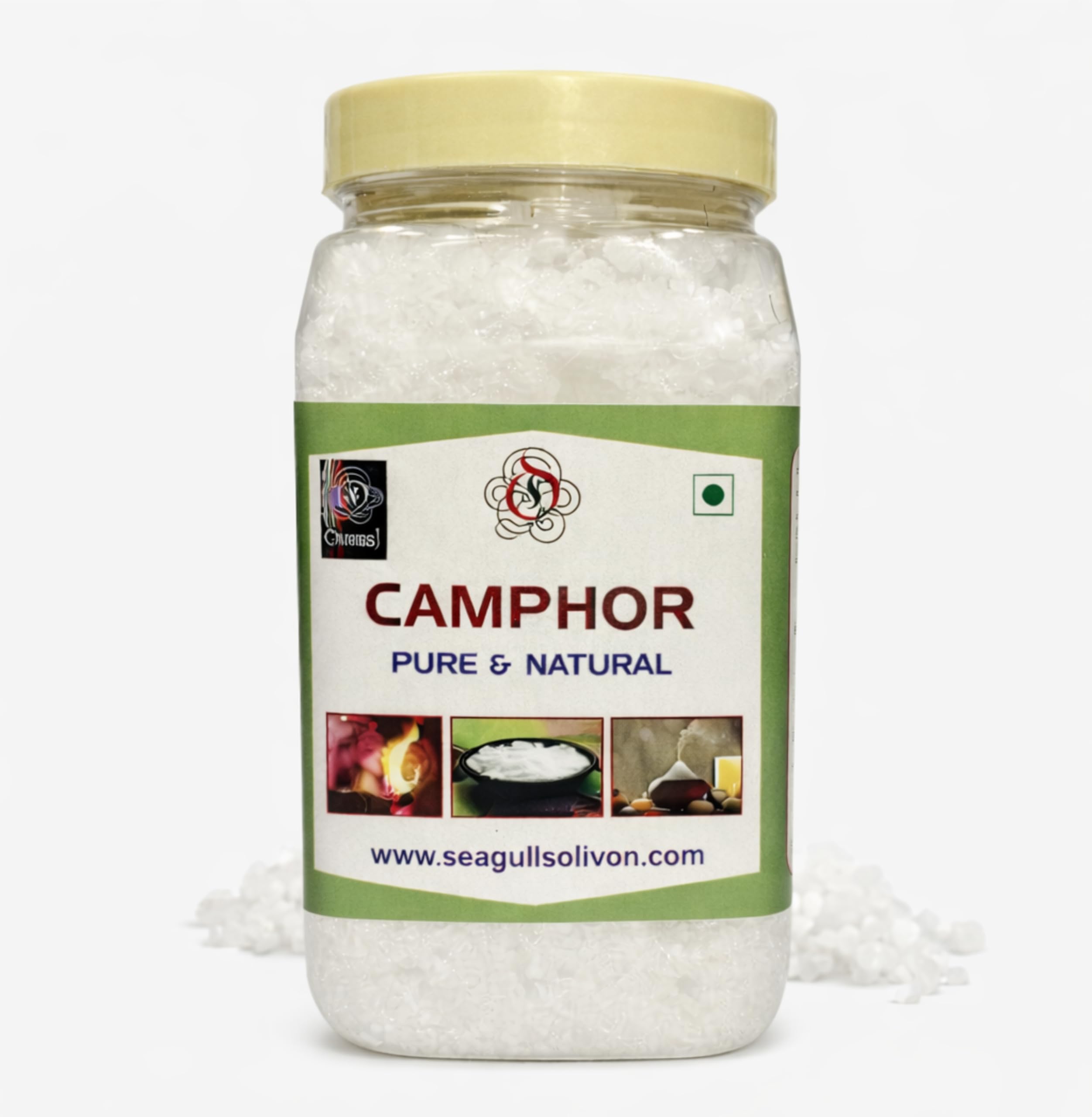 Seagulls Olivon Pure Camphor 400g | 100% Natural Kapur for Pooja, Aromatherapy, Insect Repellent & Air Purification