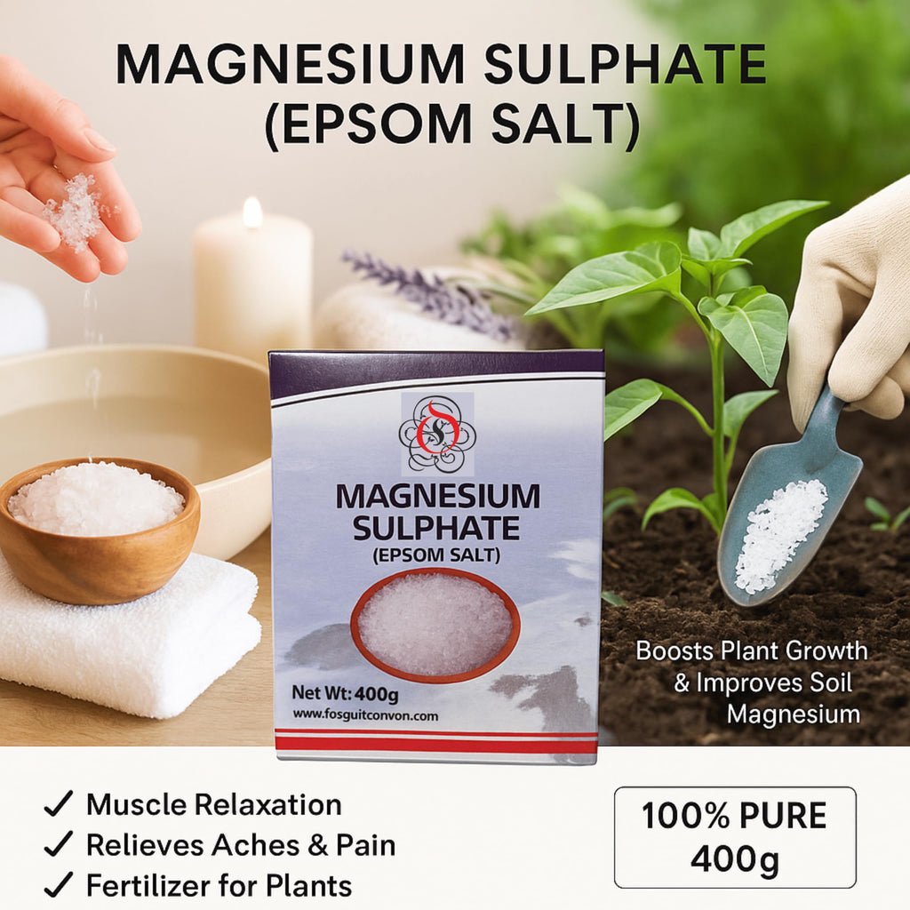 Magnesium Sulphate (Epsom Salt) | 400g | For Relaxation Muscle Relief, Relives Aches & Pain | For Fertilizer for Plants and Home Garden