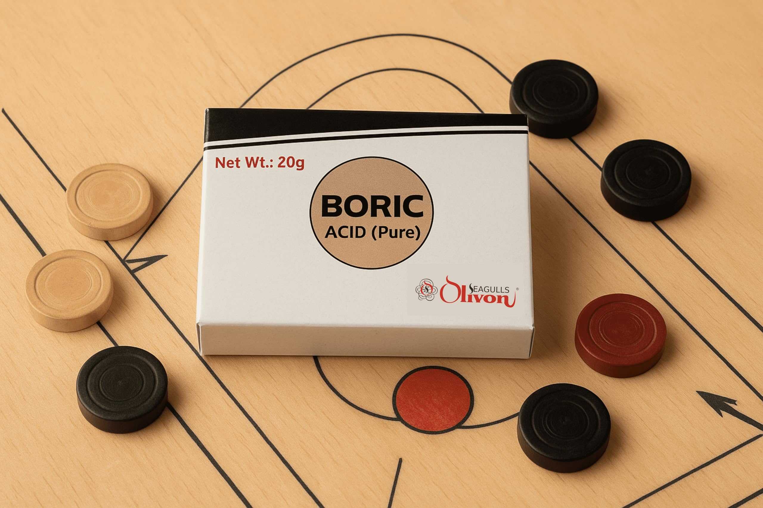 Seagulls Olivon Boric Acid Powder | 20g x 12 Boxes (240g) | Pure, Multipurpose | For Cockroaches | Exceptional Carrom Powder | For Rice Preservation| Hygienically Packed