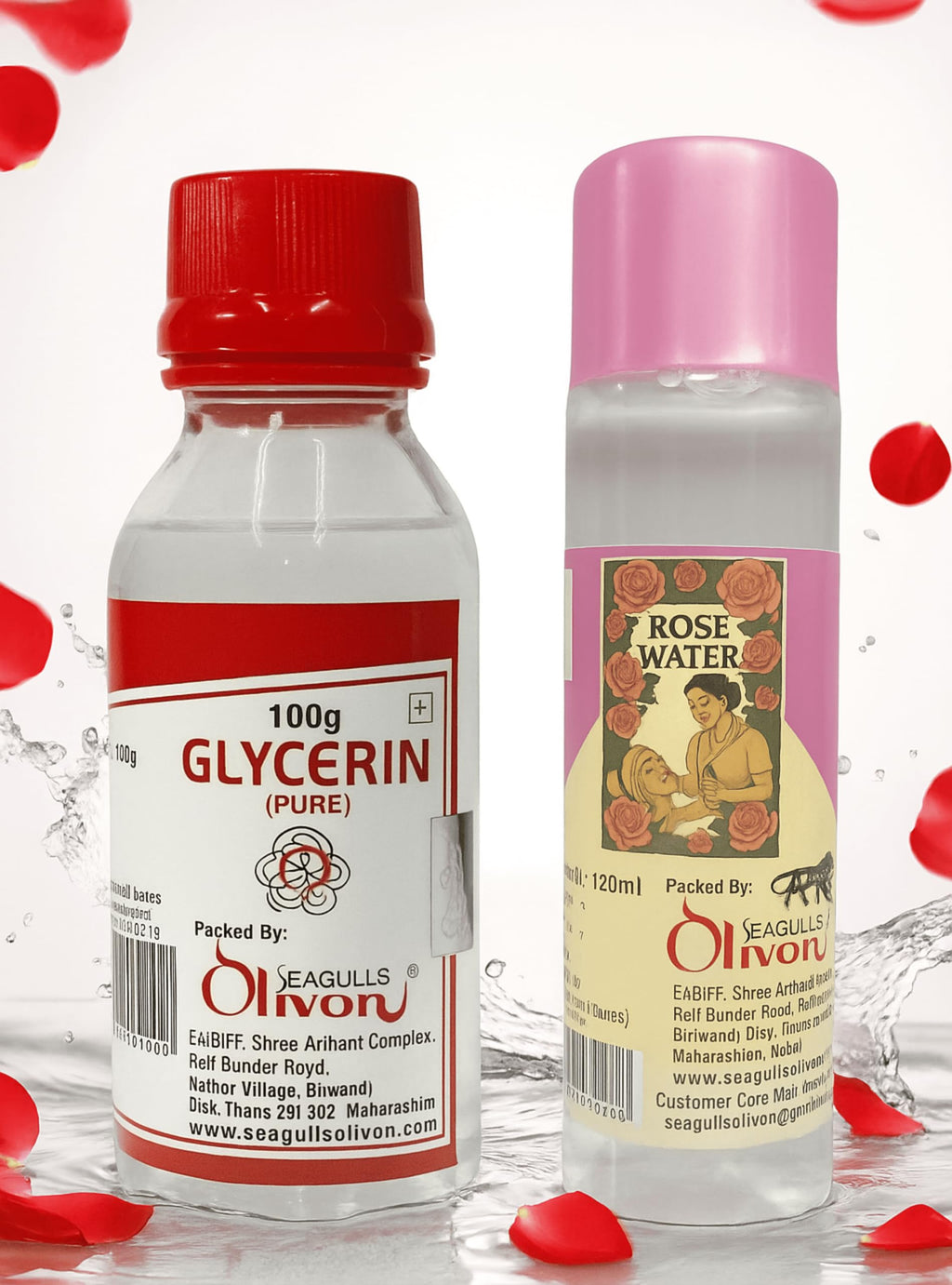 Seagulls Olivon Glycerin (100g) + Rose Water (120ml) | Natural Skin Care Combo | Moisturizing & Hydrating | For Soft, Glowing & Nourished Skin