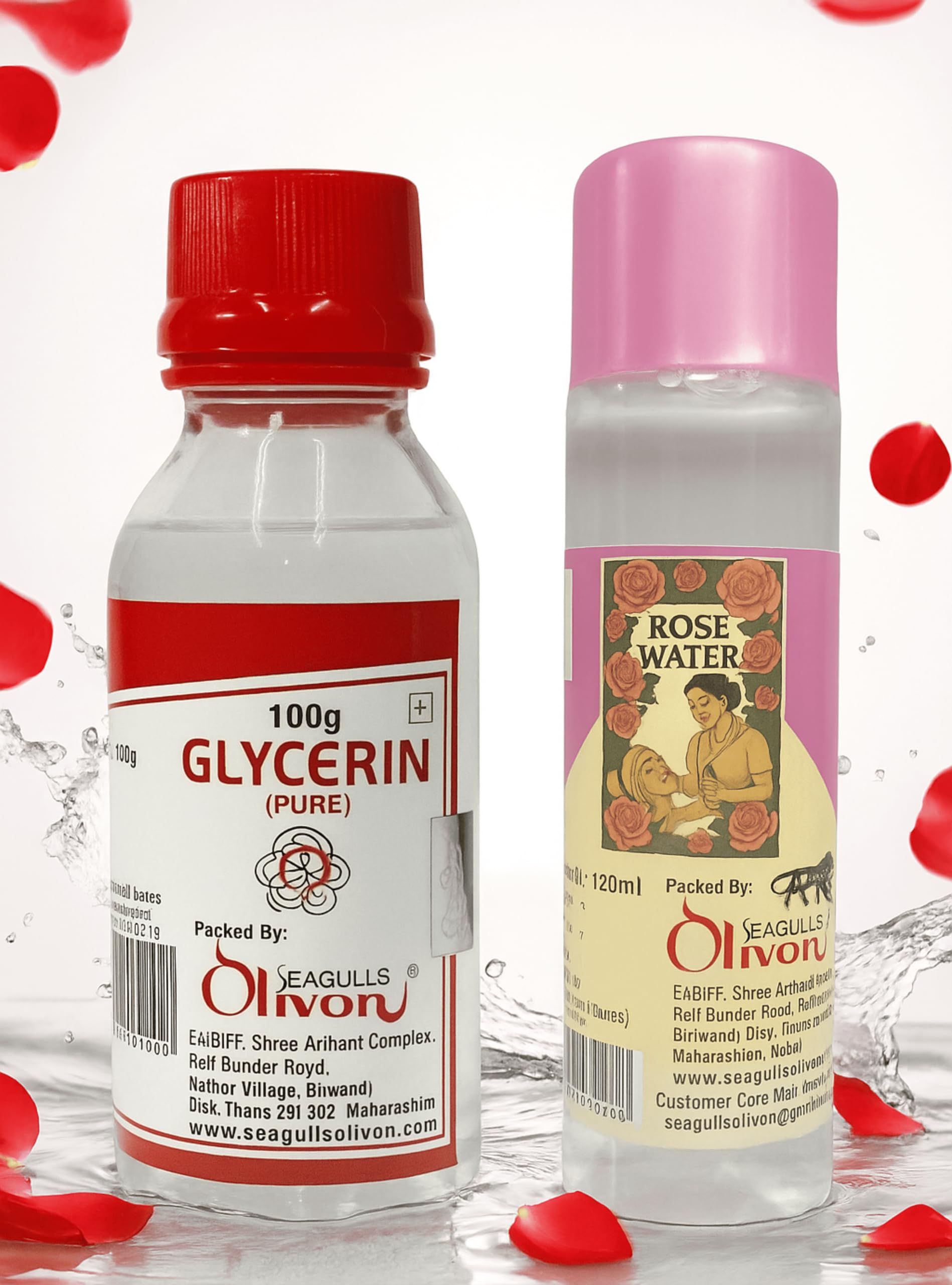 Seagulls Olivon Glycerin (100g) + Rose Water (120ml) | Natural Skin Care Combo | Moisturizing & Hydrating | For Soft, Glowing & Nourished Skin