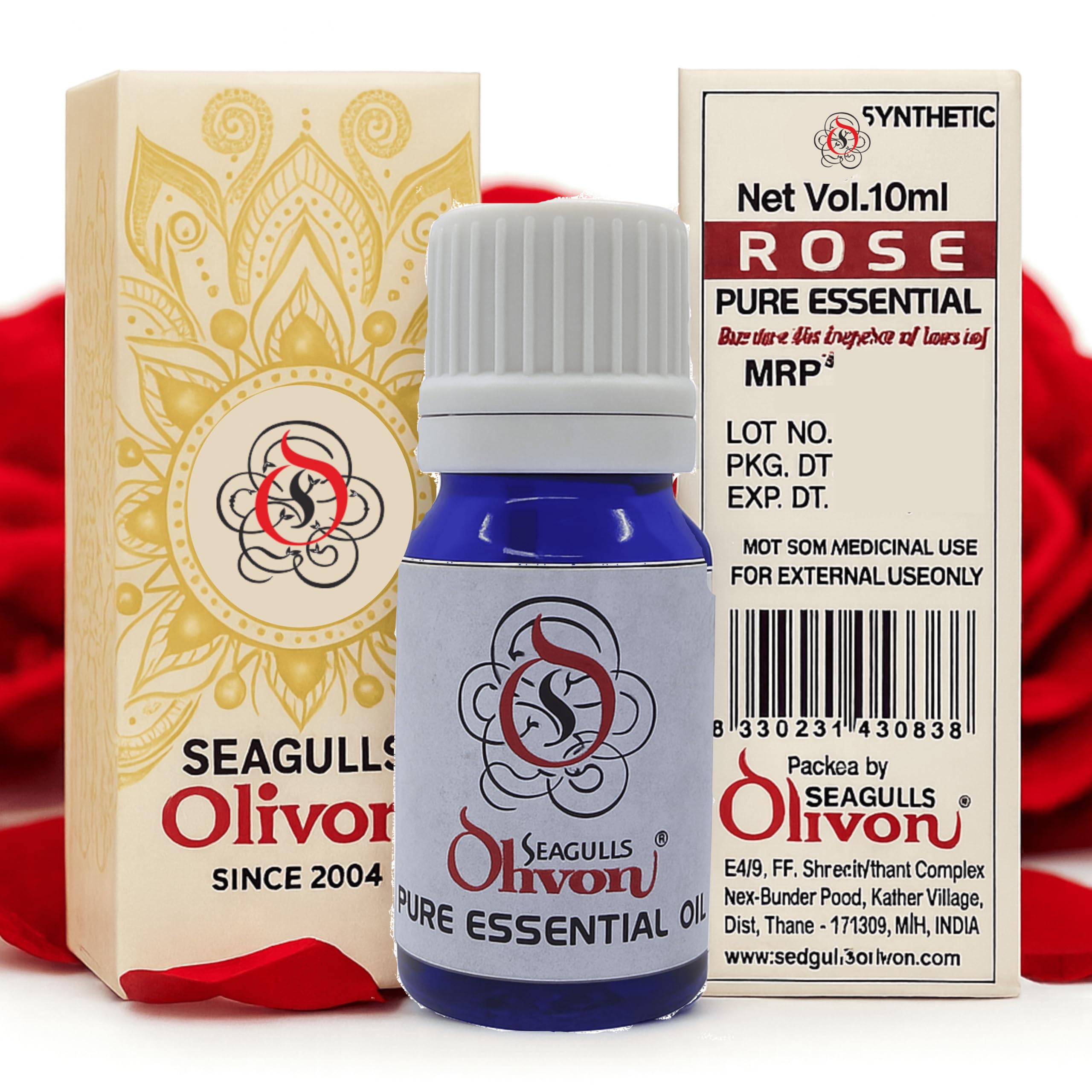 Seagulls Olivon Rose Essential Oil |10ml | Synthetic Grade Aroma Oil for Skin Care, Diffuser, Aromatherapy & Home Fragrance | Floral Rose Scent | Relaxing & Long Lasting