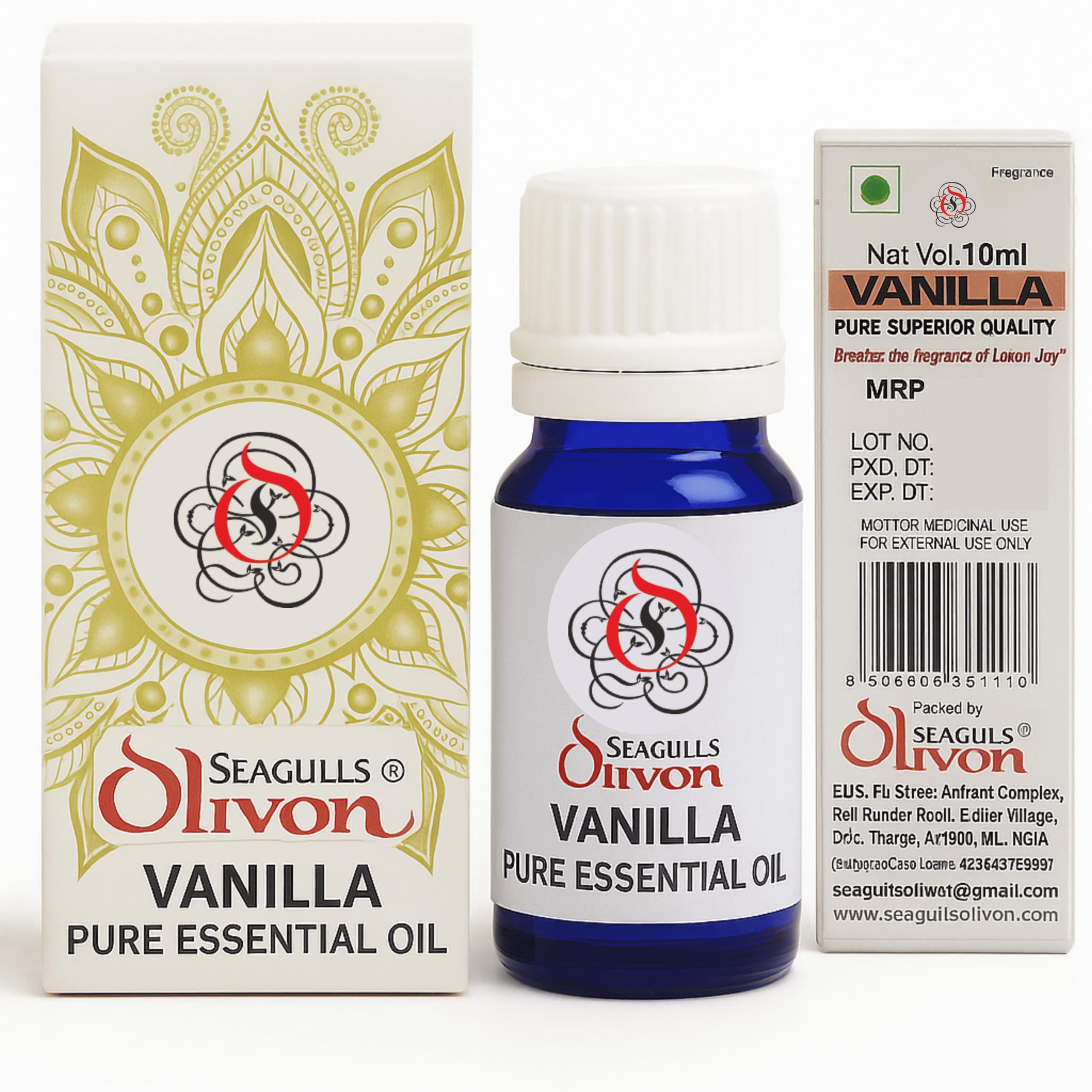 Seagulls Olivon Vanilla Essential Oil | 10ml | 100% Pure Fragrance | Premium Aromatherapy Oil for Diffuser, Relaxation, and Home Freshening